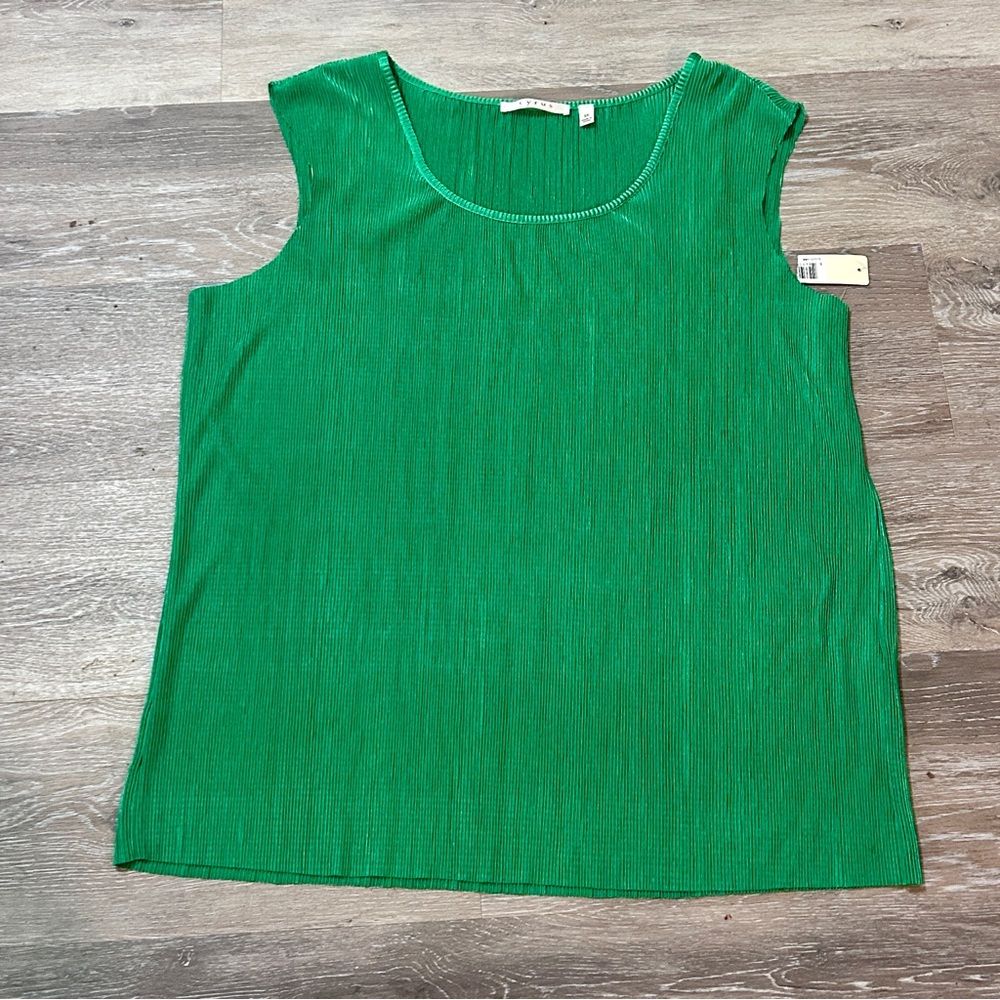 NWT Cyrus Green Pleated Ribbed Sleeveless Tank Top 2X | Textured Knit Blouse